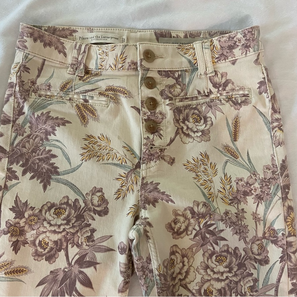 Pilcro & The Letter Press Anthropologie High Rise Boot Cut Floral Button Fly 27